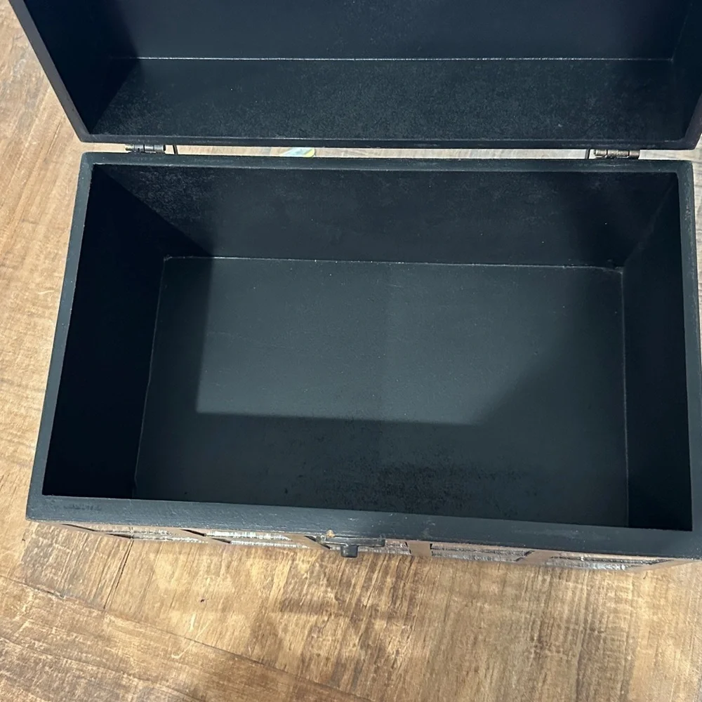 Silver Mirrored Wooden Storage Box, Red Speckles, Black Interior 10.5”x6.5”x7”